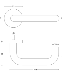 Deurklink Capella op rozet RVS geborsteld 5 Technische Tekening 102 03 Capella