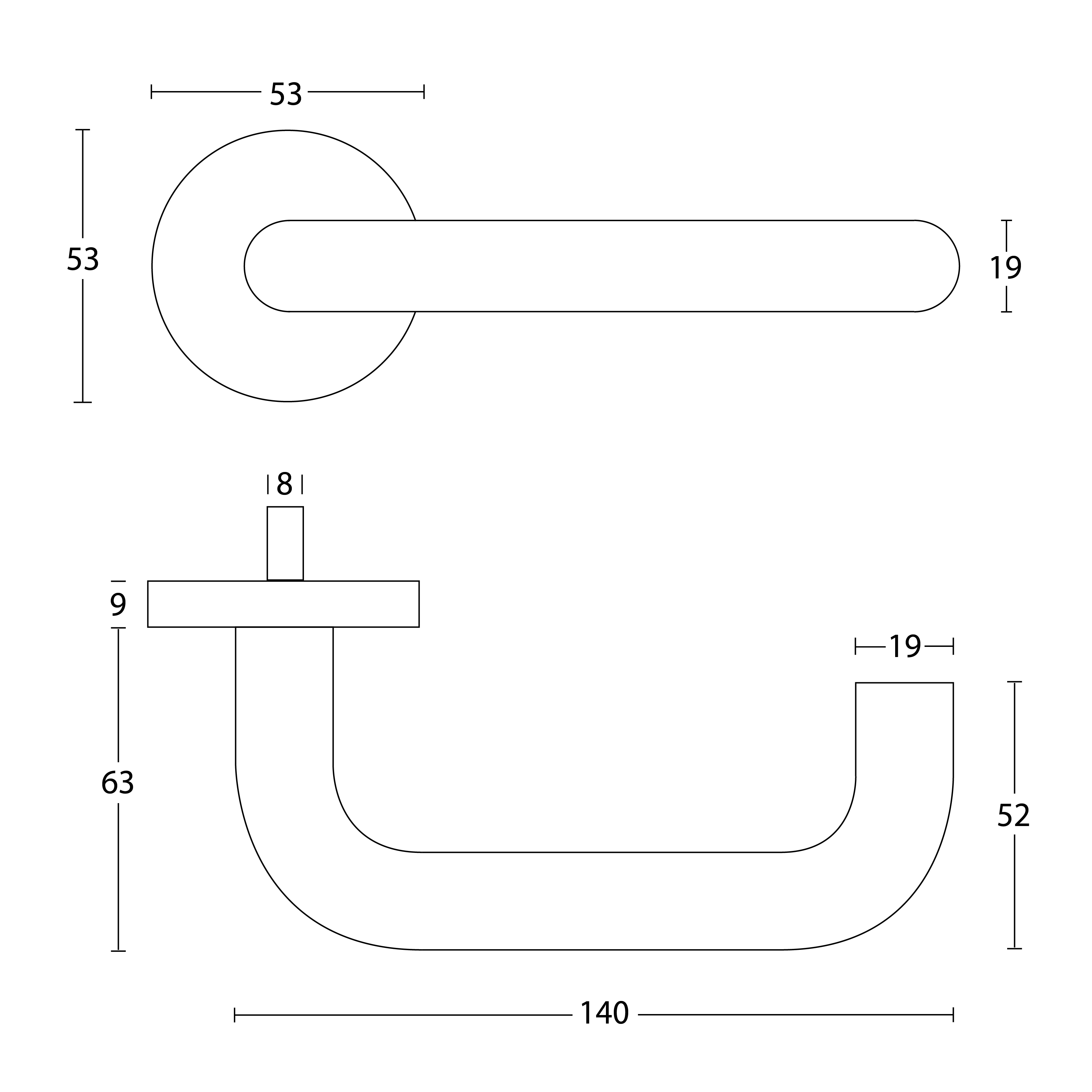 Deurklink Capella op rozet RVS geborsteld 3 Technische Tekening 102 03 Capella