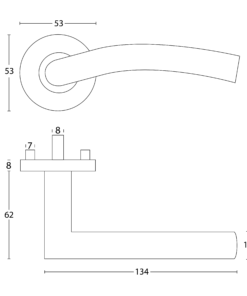 Deurklink Elmedo op rozet RVS geborsteld 5 Technische Tekening 105 03 Elmedo