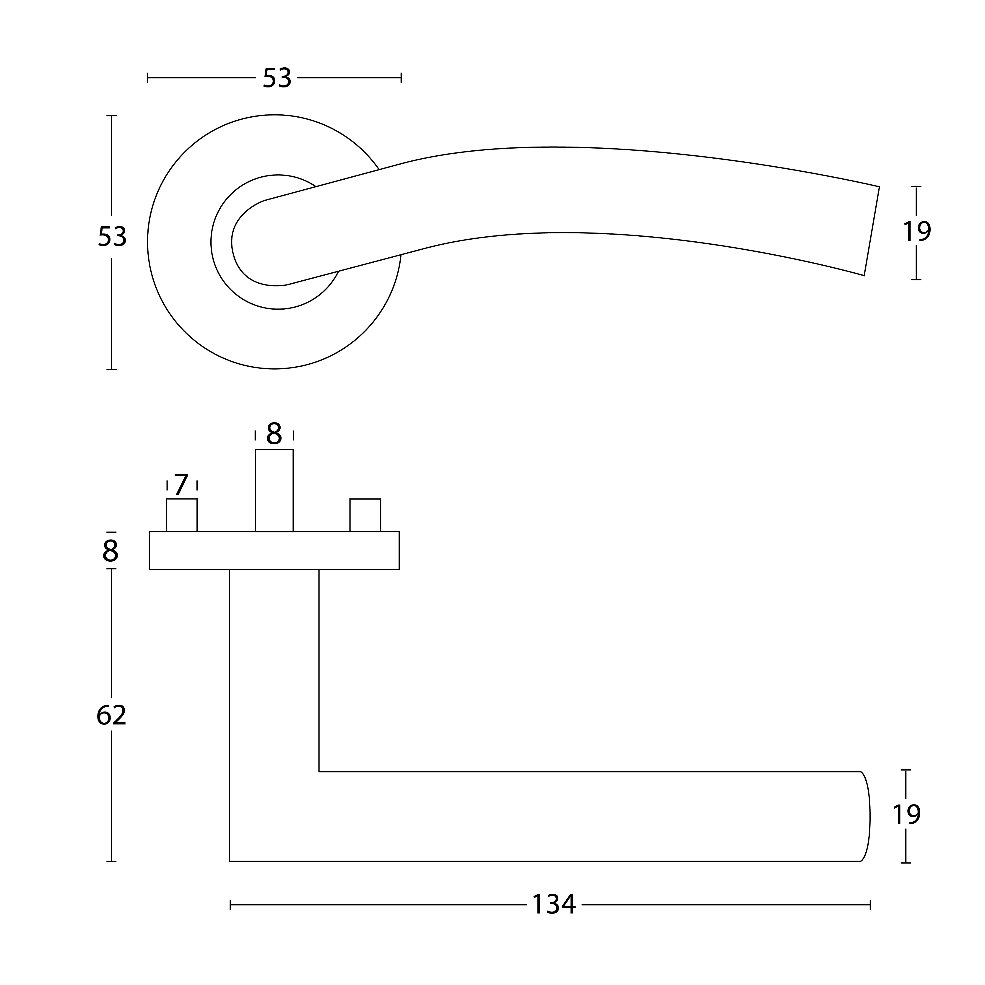 Deurklink Elmedo op rozet RVS geborsteld 3 Technische Tekening 105 03 Elmedo