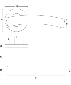 Deurklink Ortelli op rozet RVS geborsteld 5 Technische Tekening 128 03 Ortelli