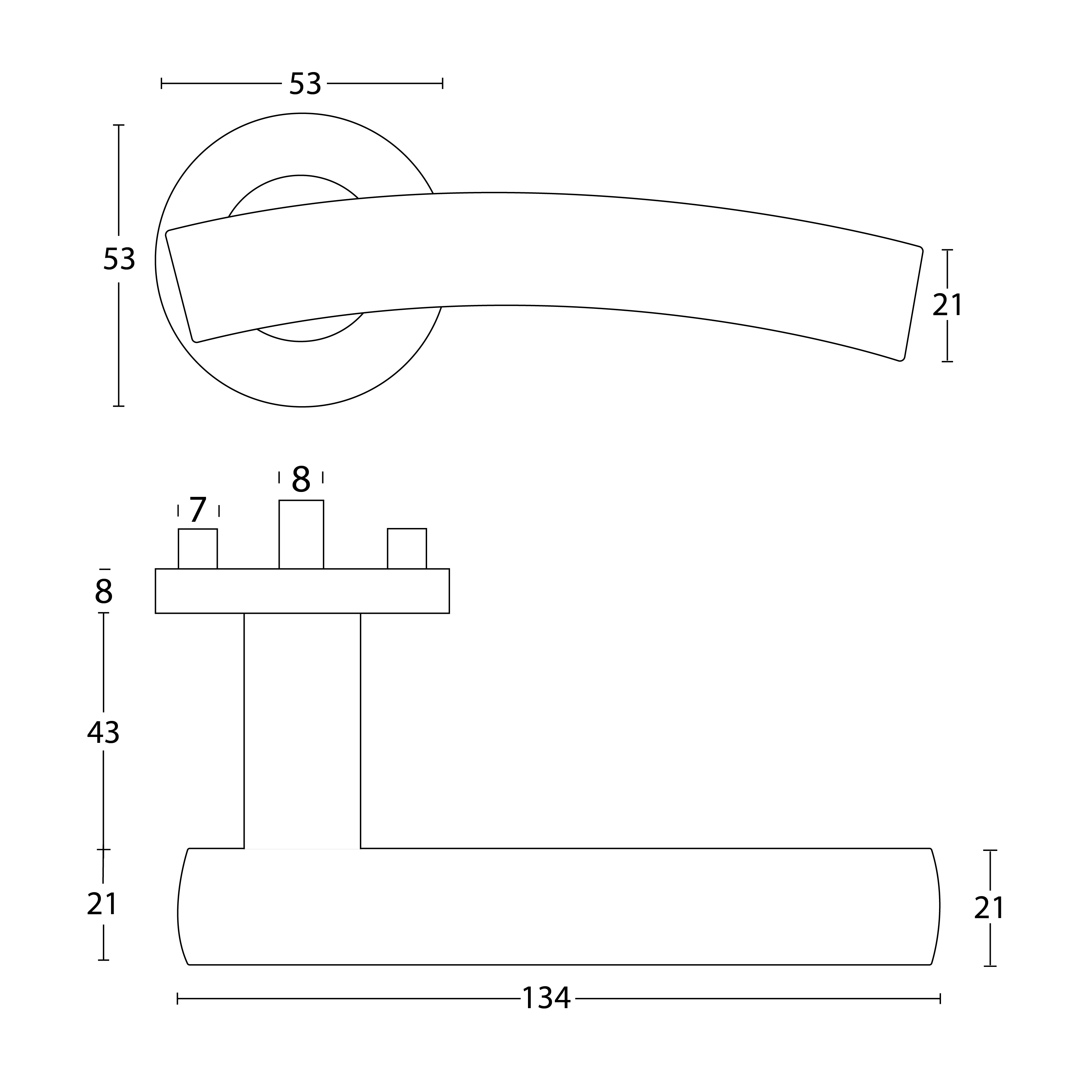 Deurklink Ortelli op rozet RVS geborsteld 3 Technische Tekening 128 03 Ortelli