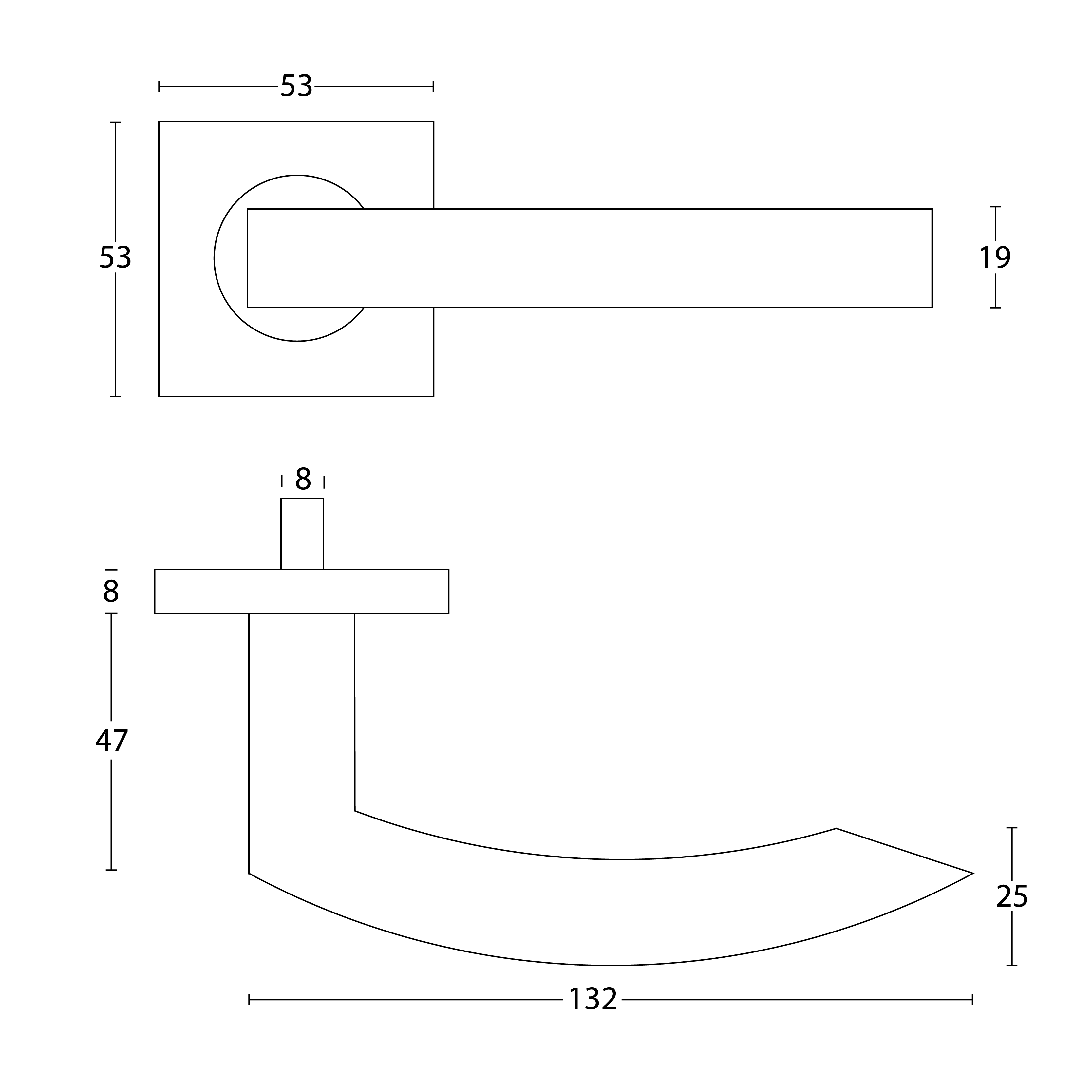 Deurklink Cati op rozet RVS geborsteld 3 Technische Tekening 315 03 Cati