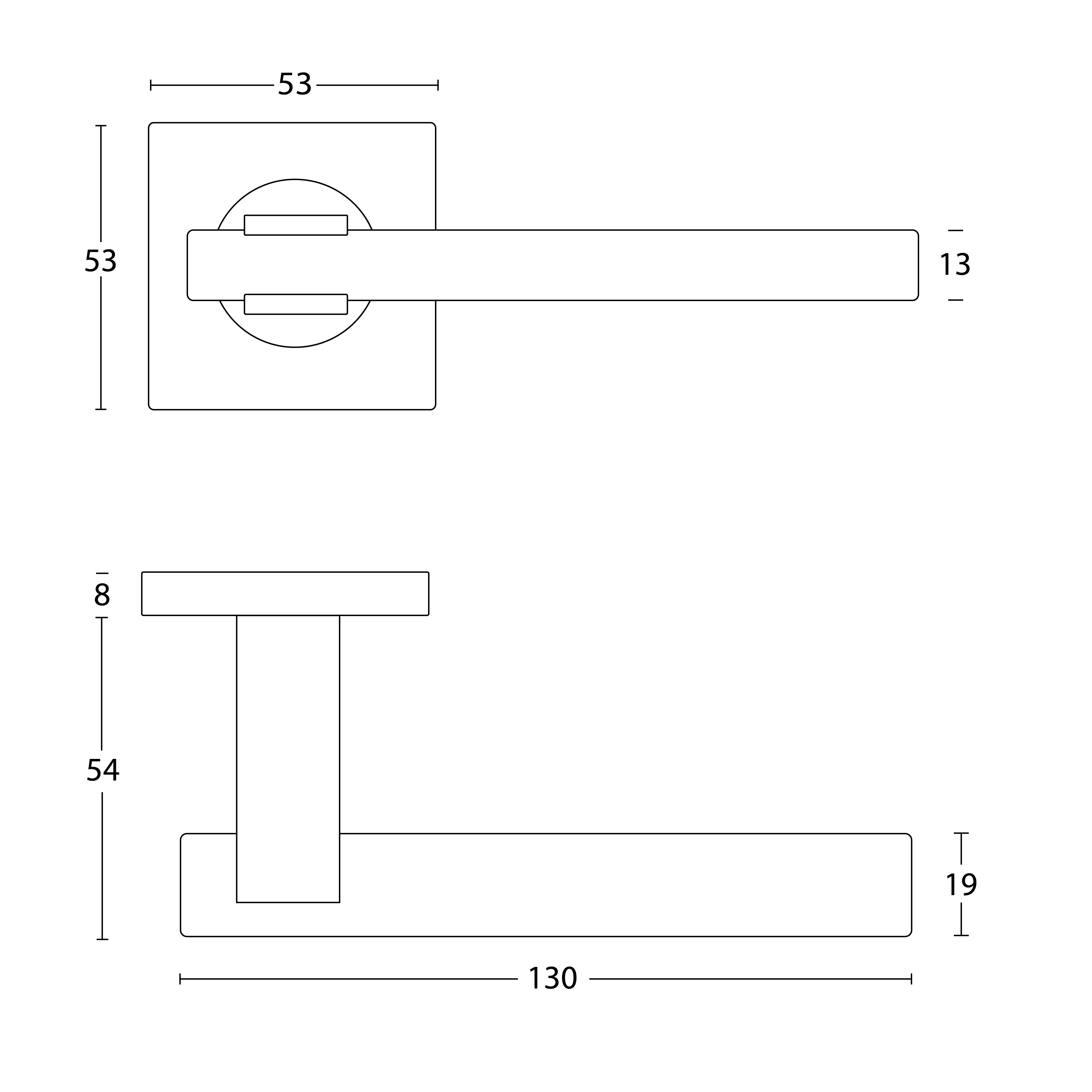 Deurklink Fabro op rozet RVS geborsteld 3 Technische Tekening DK V115 RVS Fabro