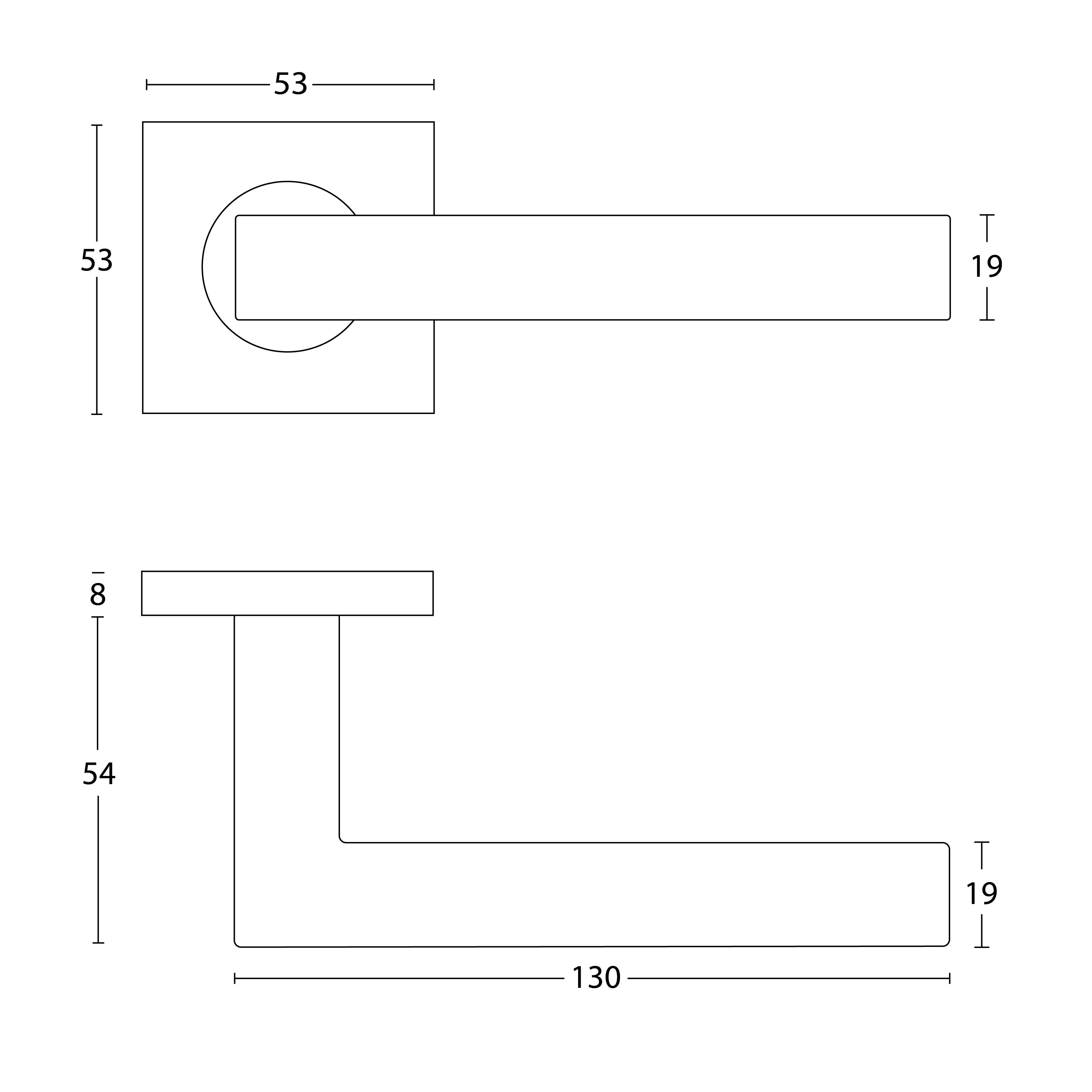 Deurklink Torres op rozet RVS geborsteld 3 Technische Tekening DK V116 RVS Torres