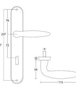Deurklink Set Preclan op schild mat zwart sleutelgat 72mm 3 Technische Tekening 3040096 Preclan