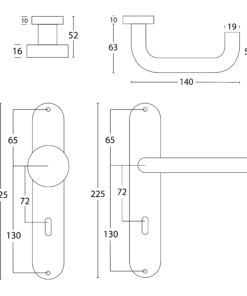 Deurklink Montclar voordeurbeslag Montclar RVS geborsteld 7 Technische Tekening Montclar set