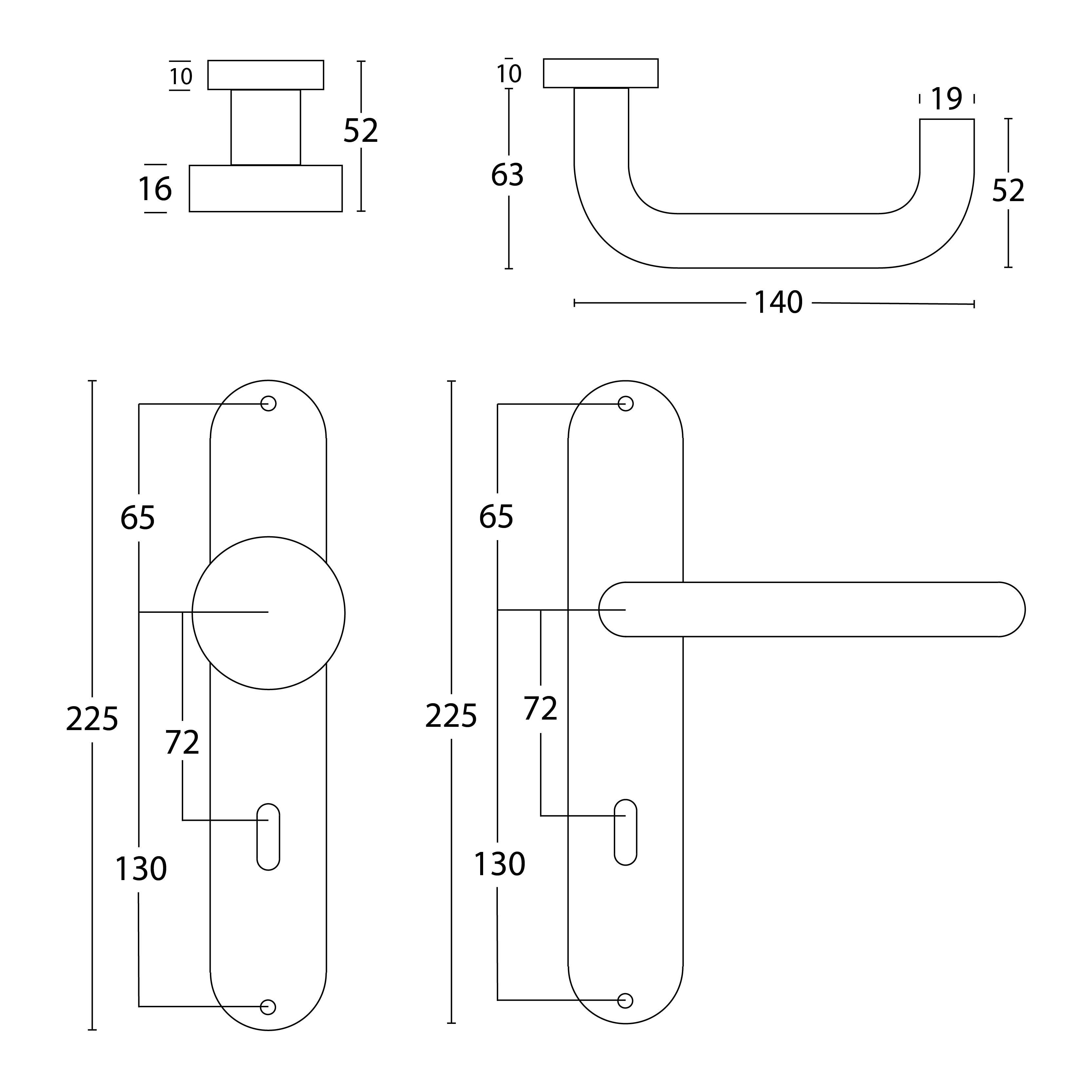 Deurklink Montclar voordeurbeslag Montclar RVS geborsteld 4 Technische Tekening Montclar set