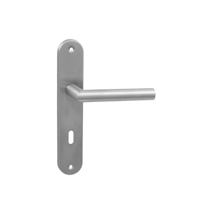 Deurklink set Mira op schild met sleutelgat RVS geborsteld sleutelgat 72mm
