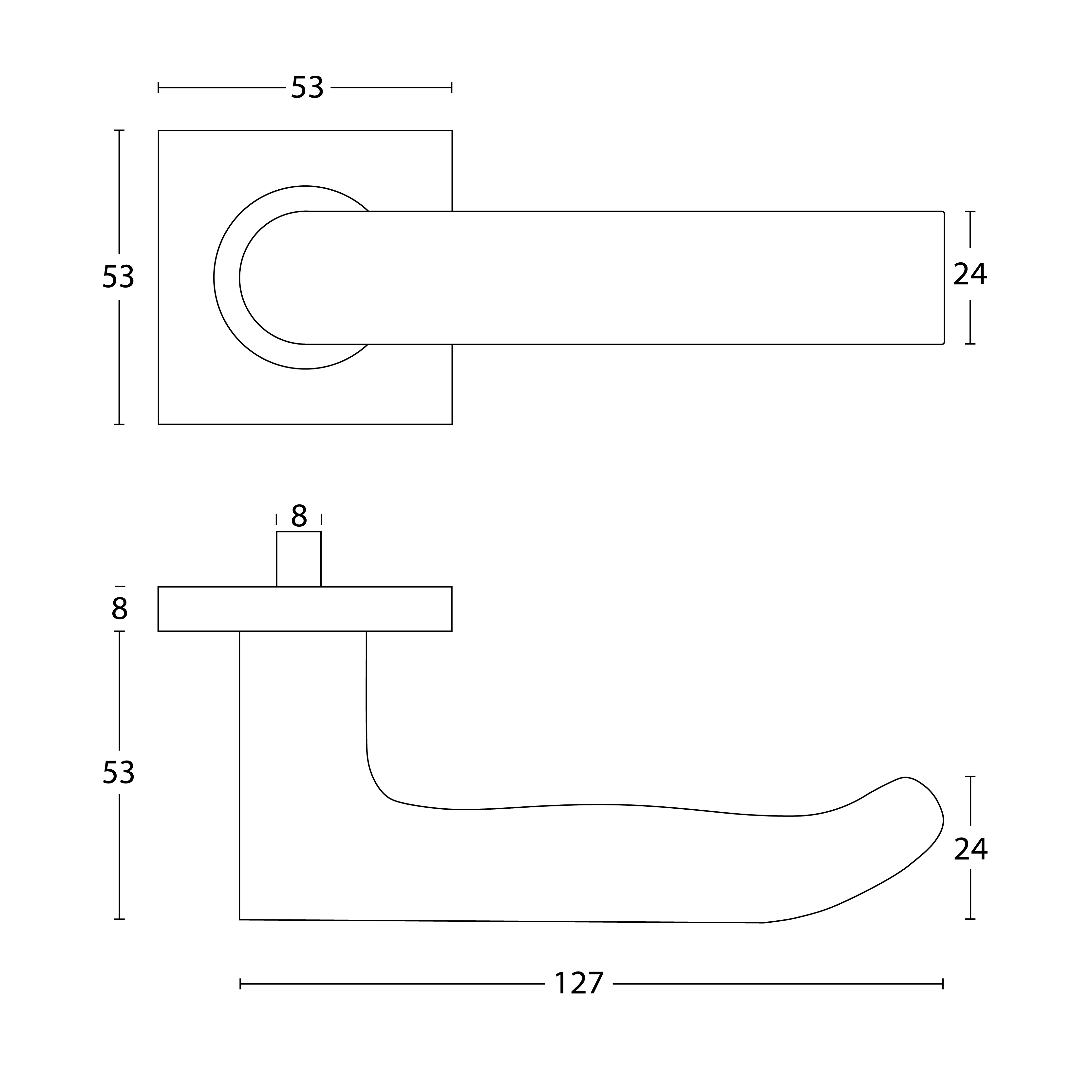 Deurklink Zamora op rozet RVS geborsteld 3 Technische Tekening 48 03 Zamora