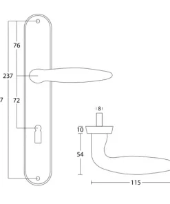 10x set Deurklinken Preclan op schild mat zwart sleutelgat 72mm 5 Preclan op schild tekening