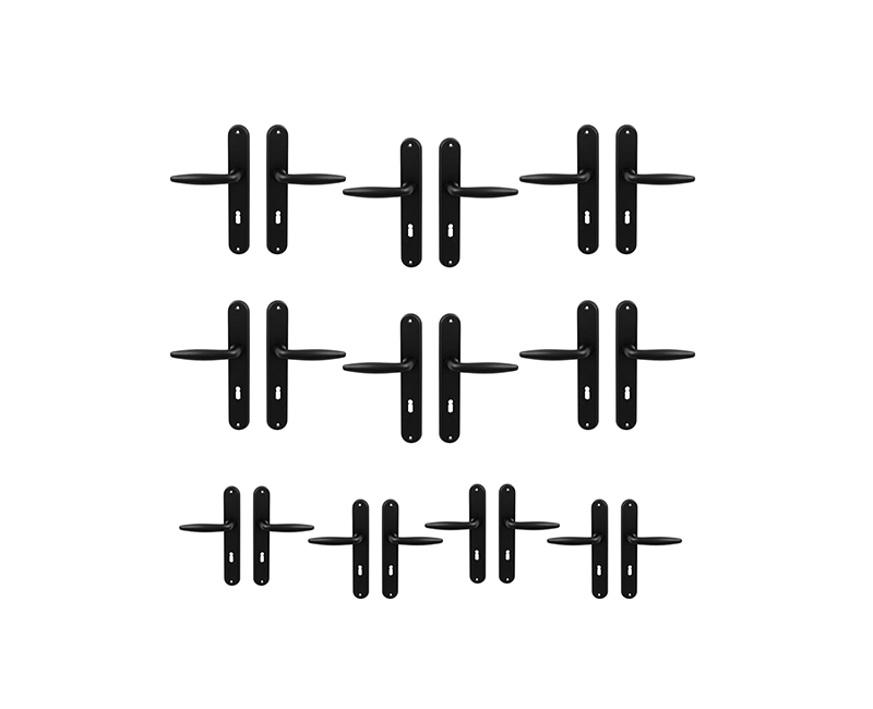 10x set Deurklinken Preclan op schild mat zwart sleutelgat 72mm