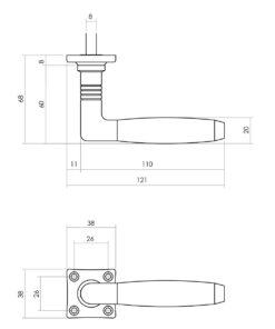 Intersteel Deurkruk Ton 400 met rozet 38x38x7mm messing getrommeld/ebbenhout 5 0011.037702 2