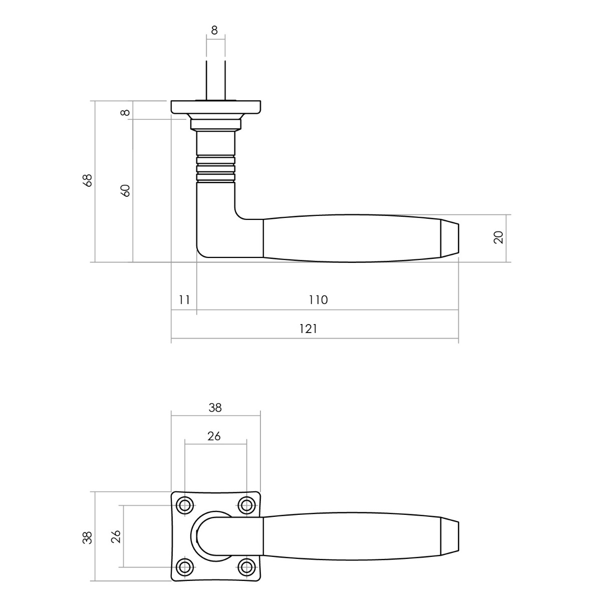 Intersteel Deurkruk Ton 400 met rozet 38x38x7mm messing getrommeld/ebbenhout 3 0011.037702 2