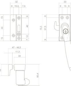 Intersteel Raamsluiting Ton 400 afsluitbaar links messing getrommeld/ebbenhout 3 0011.661652b 2