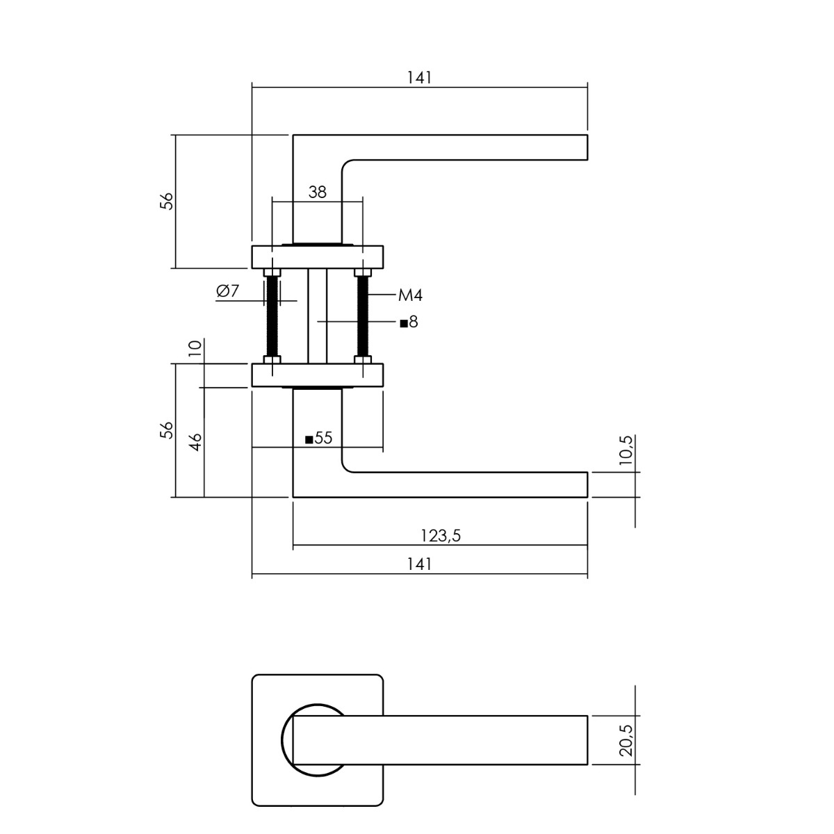Intersteel Deurkruk Hera op vierkante rozet 55x55x10 mm messing titaan PVD 4 0013.171302 2 1