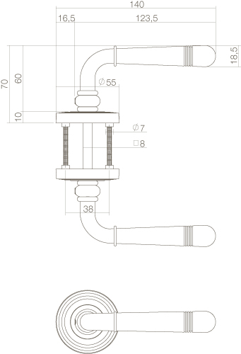 Intersteel Deurkruk Helena op rozet ø55x10 mm messing titaan PVD 3 0013.172502 2