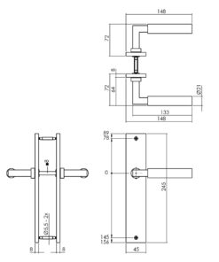 Intersteel Deurkruk Bau-Stil op schild 245x45 mm blind messing titaan PVD 3 0013.174211 2