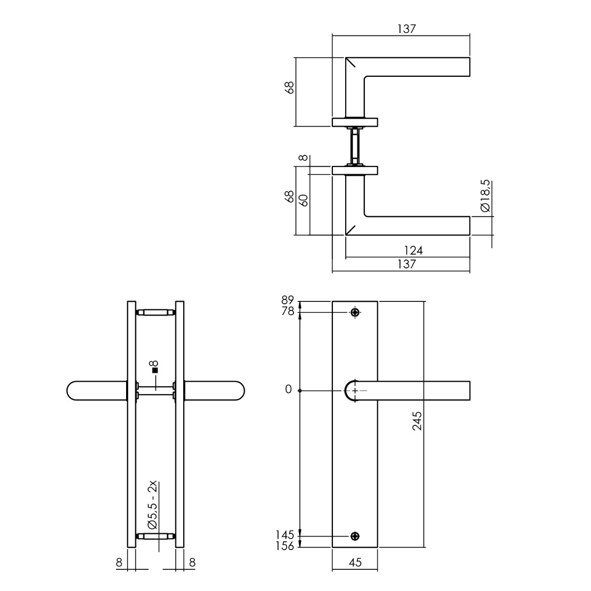 Intersteel Deurkruk Bastian op schild 245x45 mm blind messing titaan PVD 2 0013.174311 2