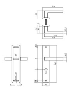 Intersteel Deurkruk Hera op schild 245x45 mm profielcilindergat 55 mm messing titaan PVD 3 0013.174429 2