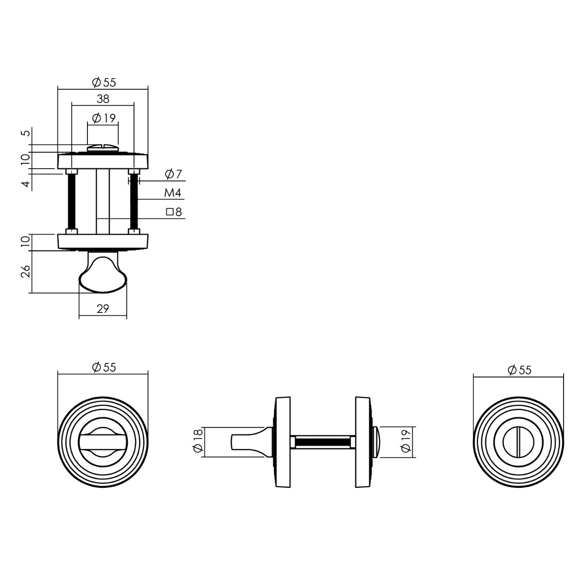 Intersteel Rozet met toilet-/badkamersluiting ø55x10 mm messing titaan PVD 2 0013.317860 2