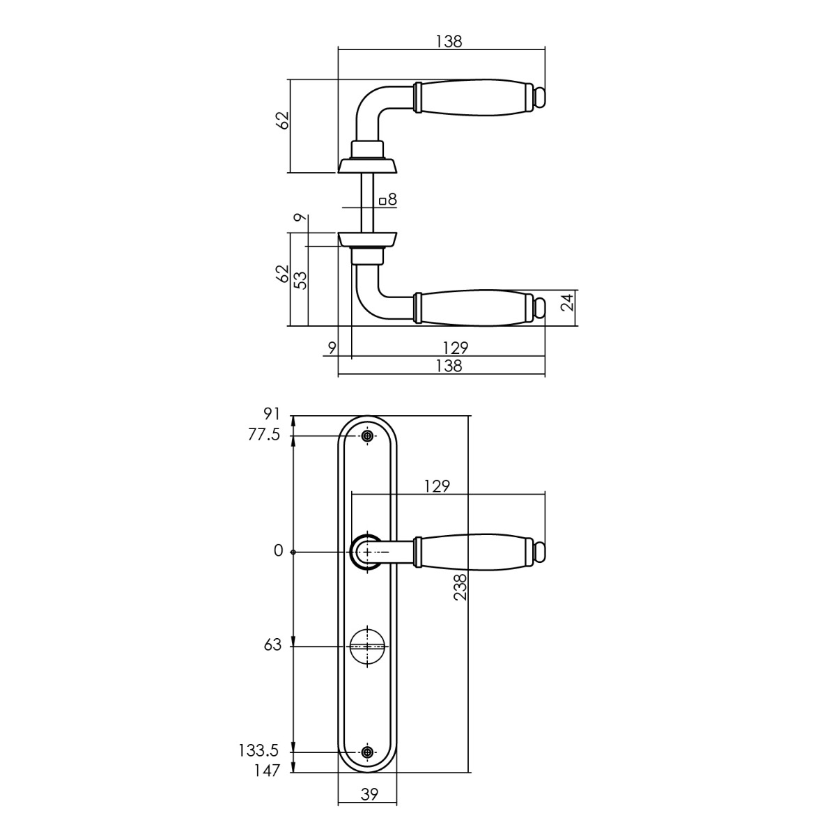 Intersteel Deurkruk Courgette met ovaal schild 235x40x8mm WC63/8mm chroom 2 0016.020665 2
