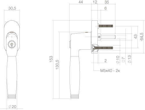 Intersteel Raamkruk Ton 222 afsluitbaar op ovaal rozet chroom/ebben hout 2 0016.661646 2