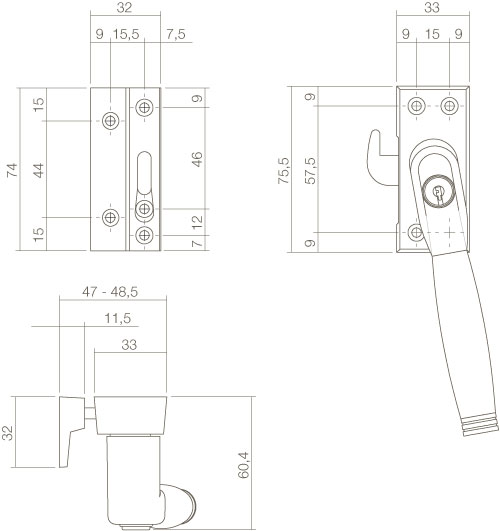 Intersteel Raamsluiting afsluitbaar SKG* links Ton 222 chroom/ebbenhout 2 0016.661651b 2