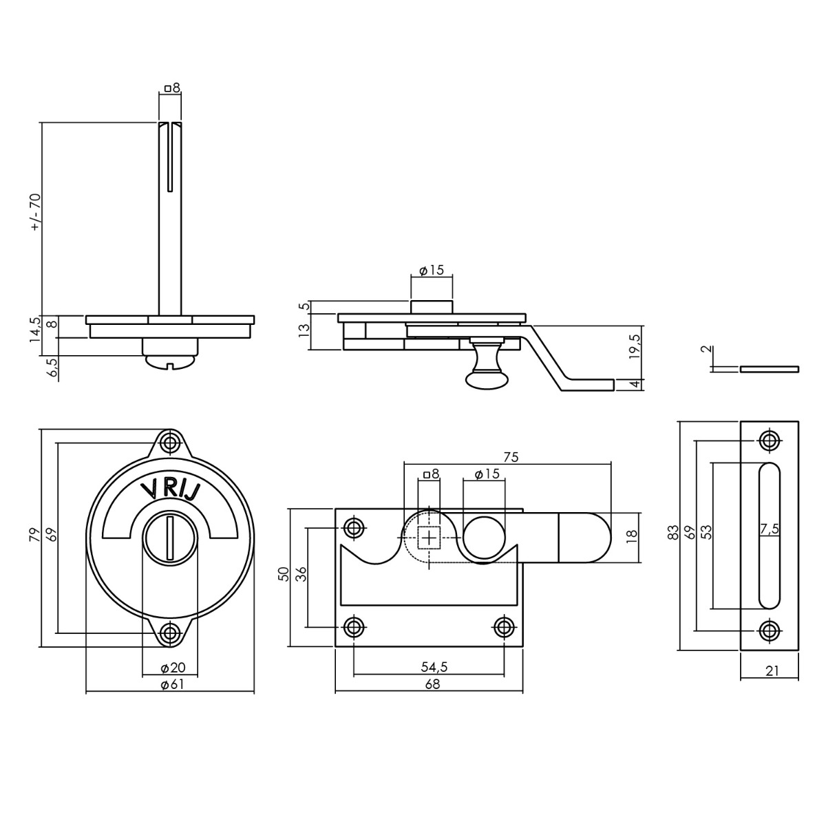Intersteel WC-overslag met bocht vrij/bezet chroom mat 2 0017.370005 2