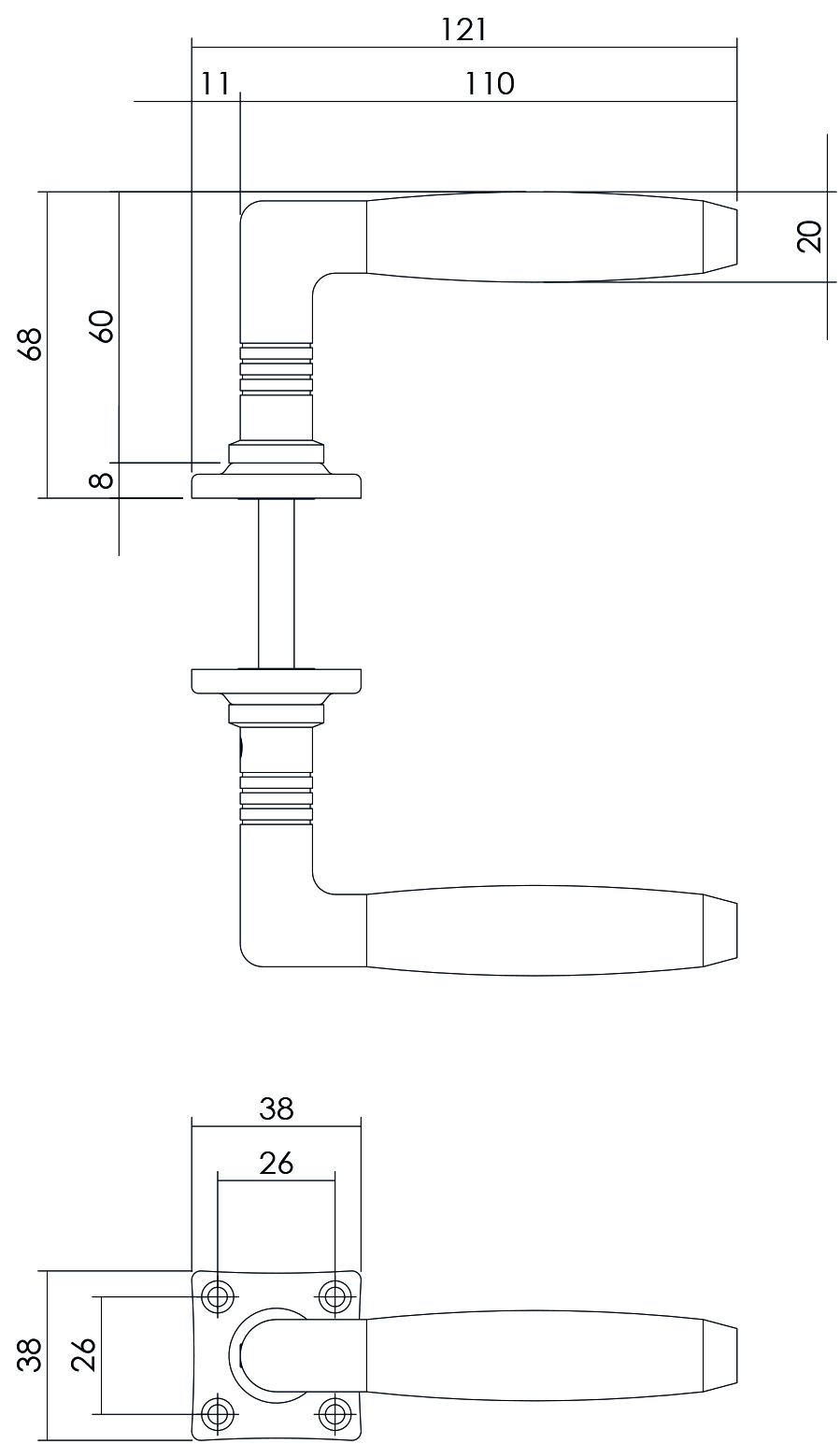 Intersteel Deurkruk Ton Palissander met vierkant rozet nikkel 4 0018.037602 2