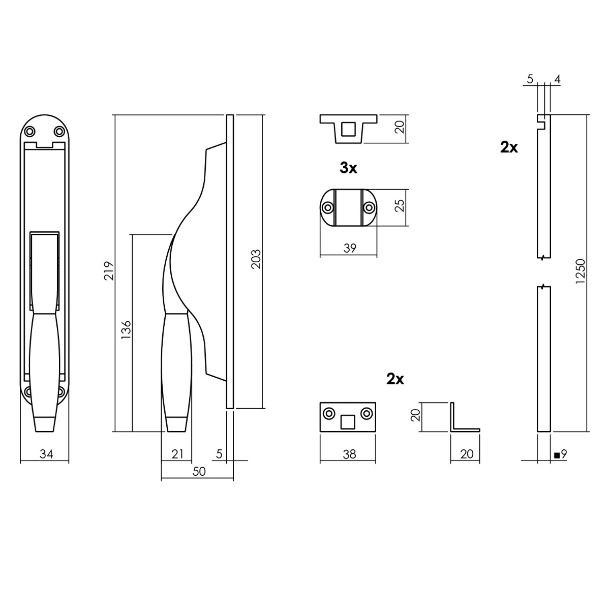 Intersteel Pomp-espagnolet Ton Basic met stangen set 2x 1250 mm Nikkel/Ebbenhout 2 0018.562039 2