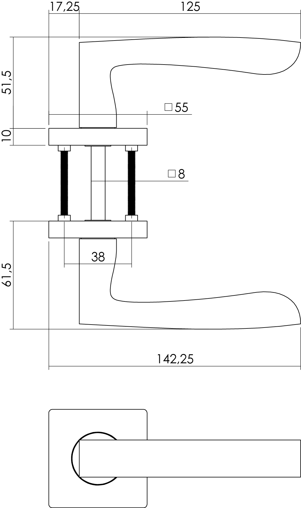 Intersteel Deurkruk Dean op vierkant rozet nikkel mat 3 0019.171402 2