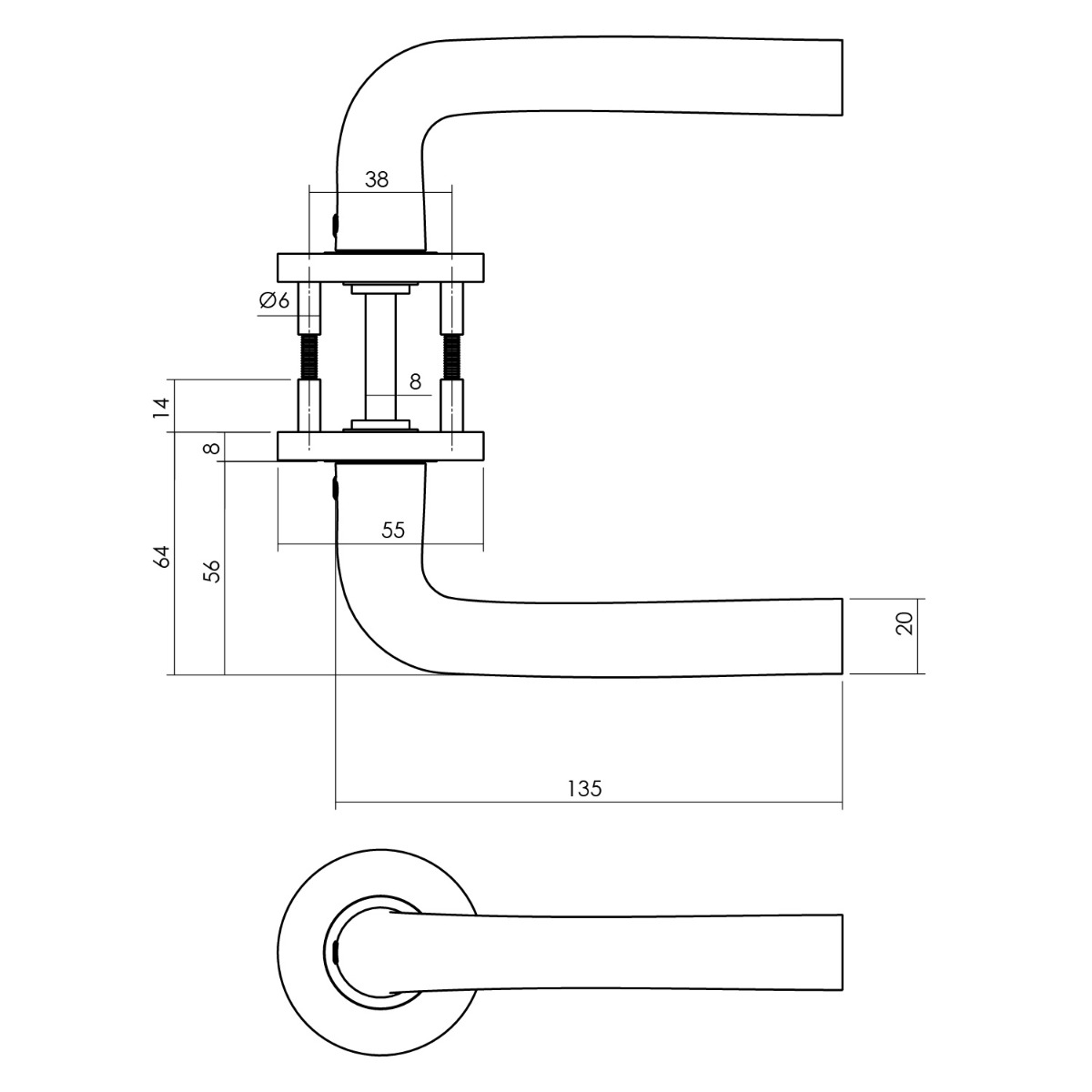 Intersteel Deurkruk Recht op ronde rozet Ø55x8 mm aluminium zwart 4 0023.010402 2