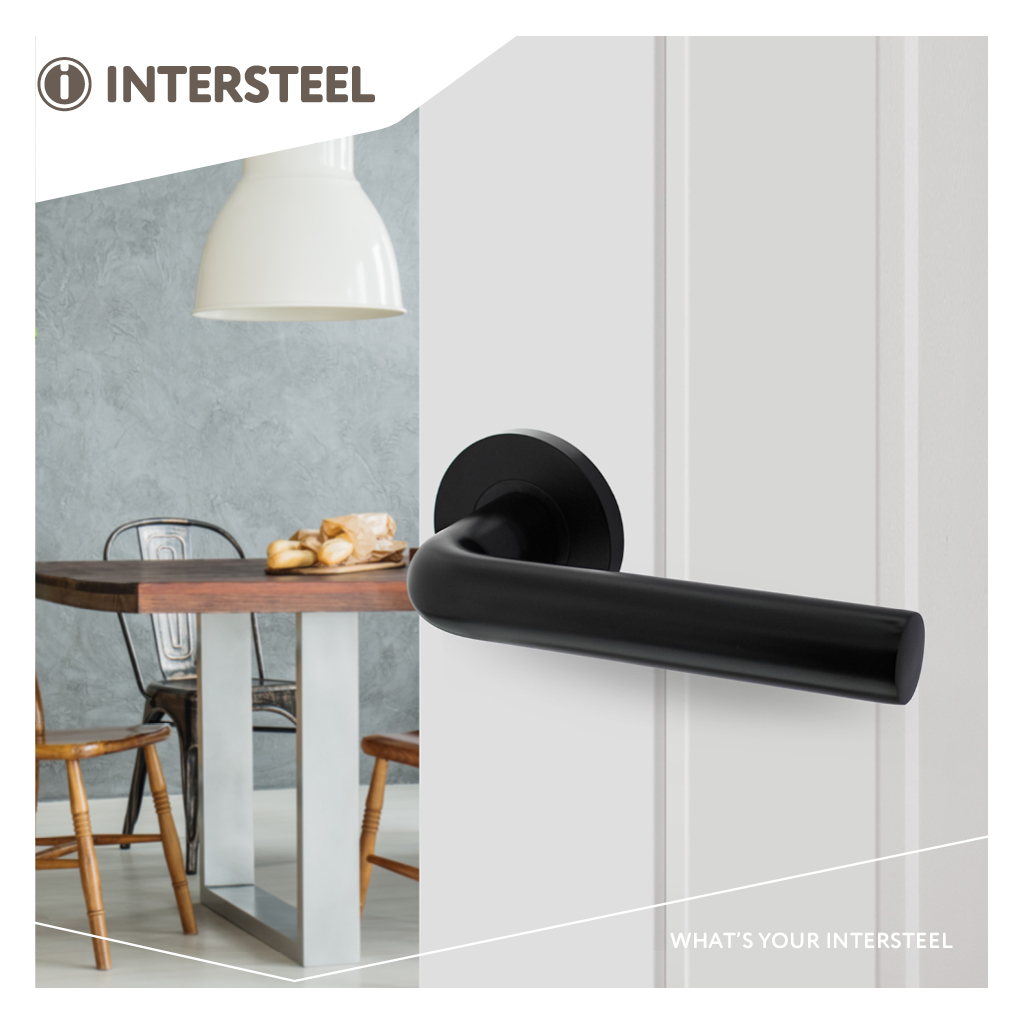 Intersteel Deurkruk Recht op ronde rozet Ø55x8 mm aluminium zwart 3 0023.010402 9