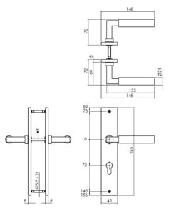 Intersteel Deurkruk Bau-Stil op schild 245x45 mm profielcilindergat 72 mm mat zwart 3 0023.174236 2