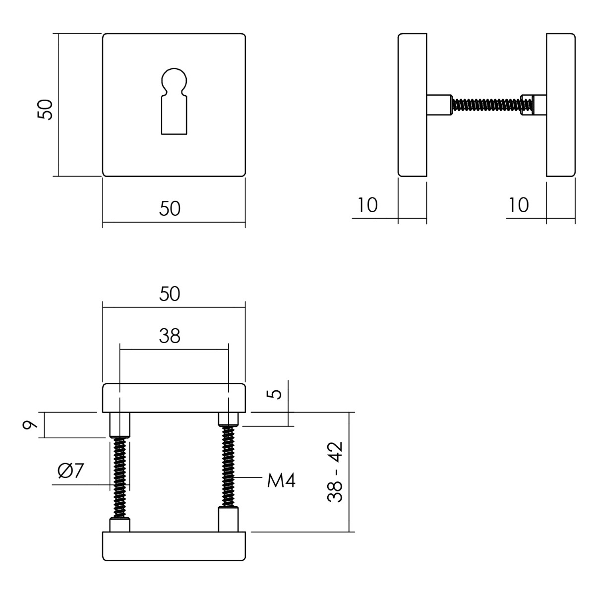 Intersteel Rozet sleutelgat 50x50x10 mm aluminium zwart (pr) 2 0023.309386 2