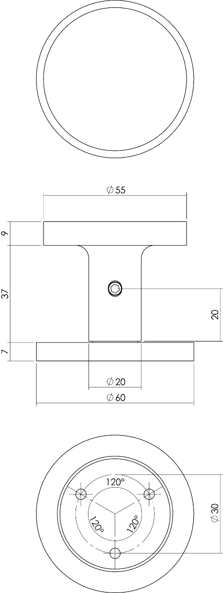 Intersteel Voordeurknop rond Ø55 mm éénzijdige montage aluminium zwart 3 0023.392911 2