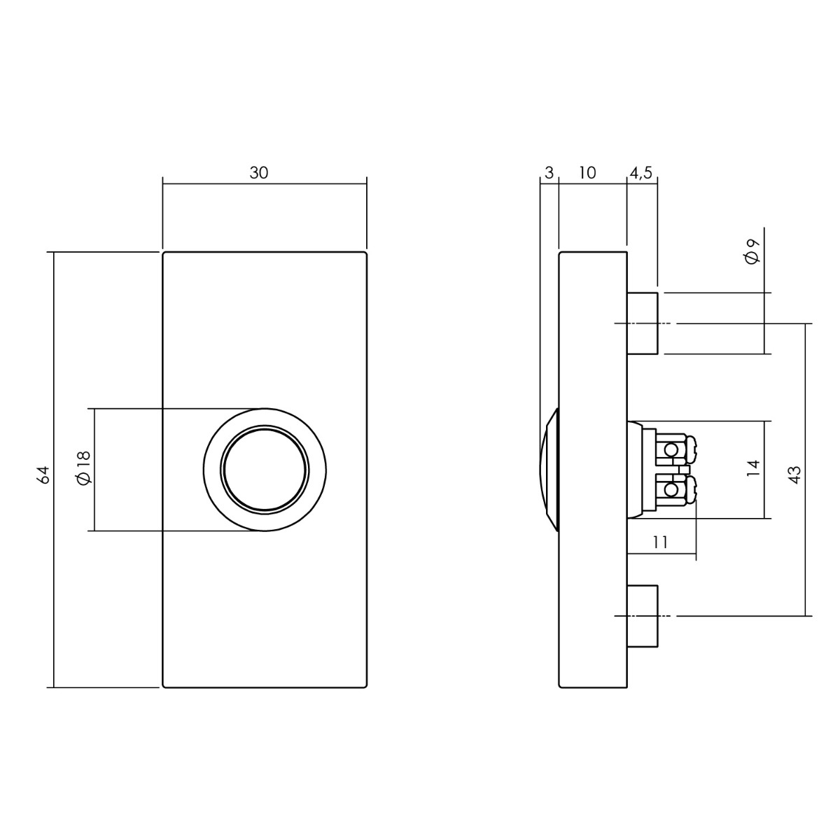 Intersteel Deurbel rechthoekig 65x30x10 mm verdekt rvs / zwart 3 0023.399038 2