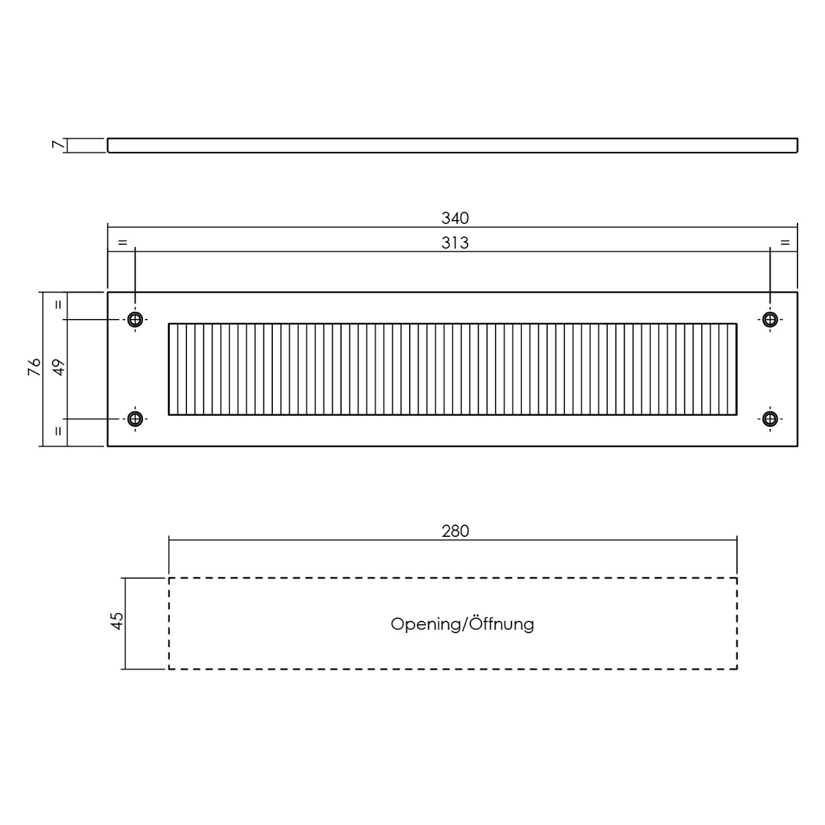 Intersteel Tochtwering rechthoek rvs/mat zwart 2 0023.401501 2 1
