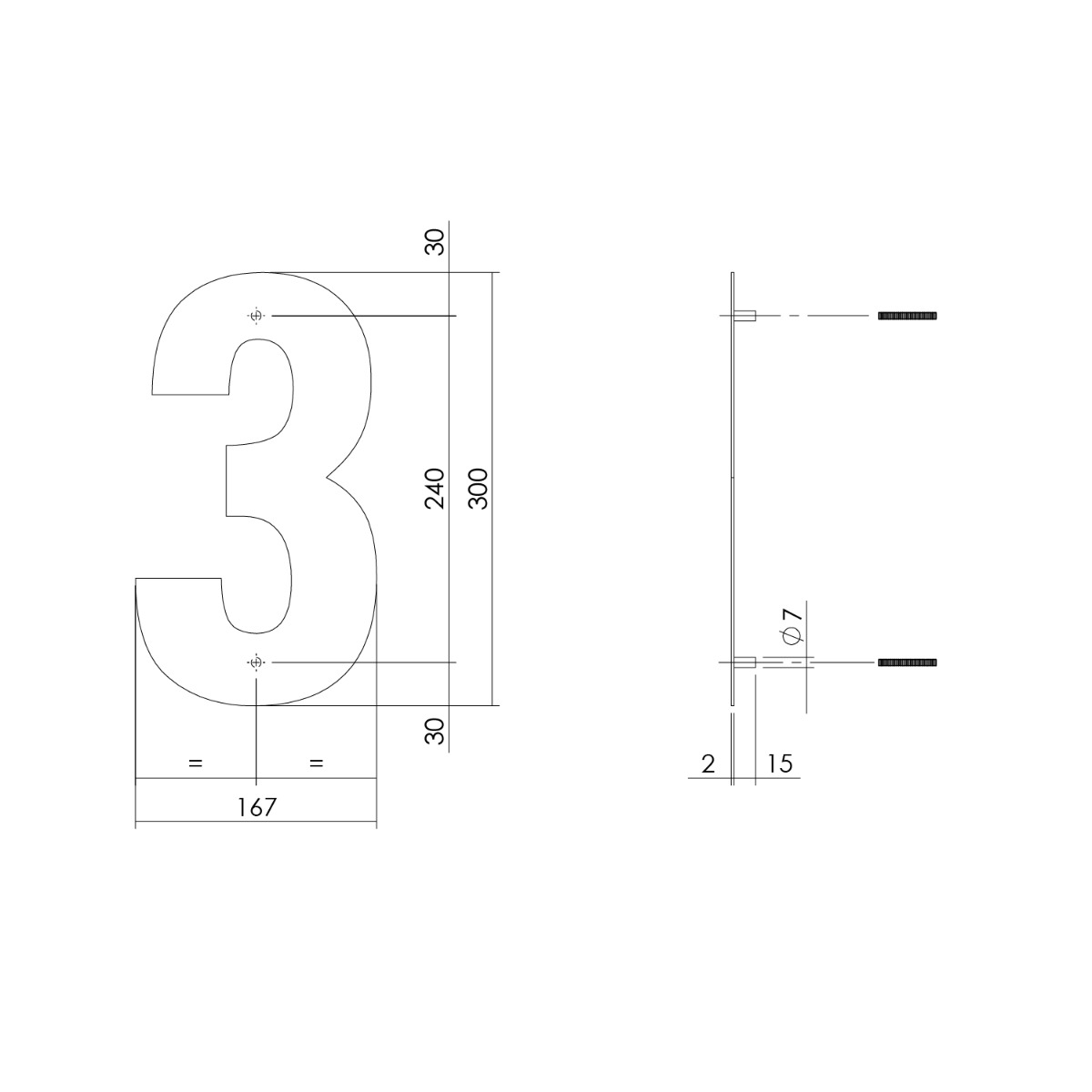 Intersteel Huisnummer 3 XL hoogte 30 cm rvs/mat zwart 2 0023.402113 2