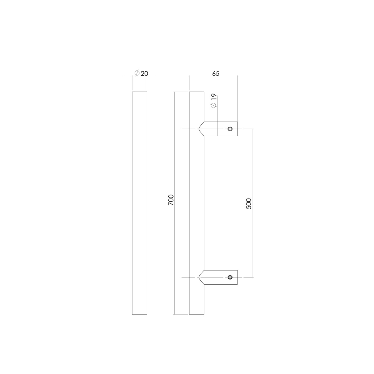 Intersteel Deurgreep T-model Ø20 mm 700 mm mat zwart 2 0023.432441 2