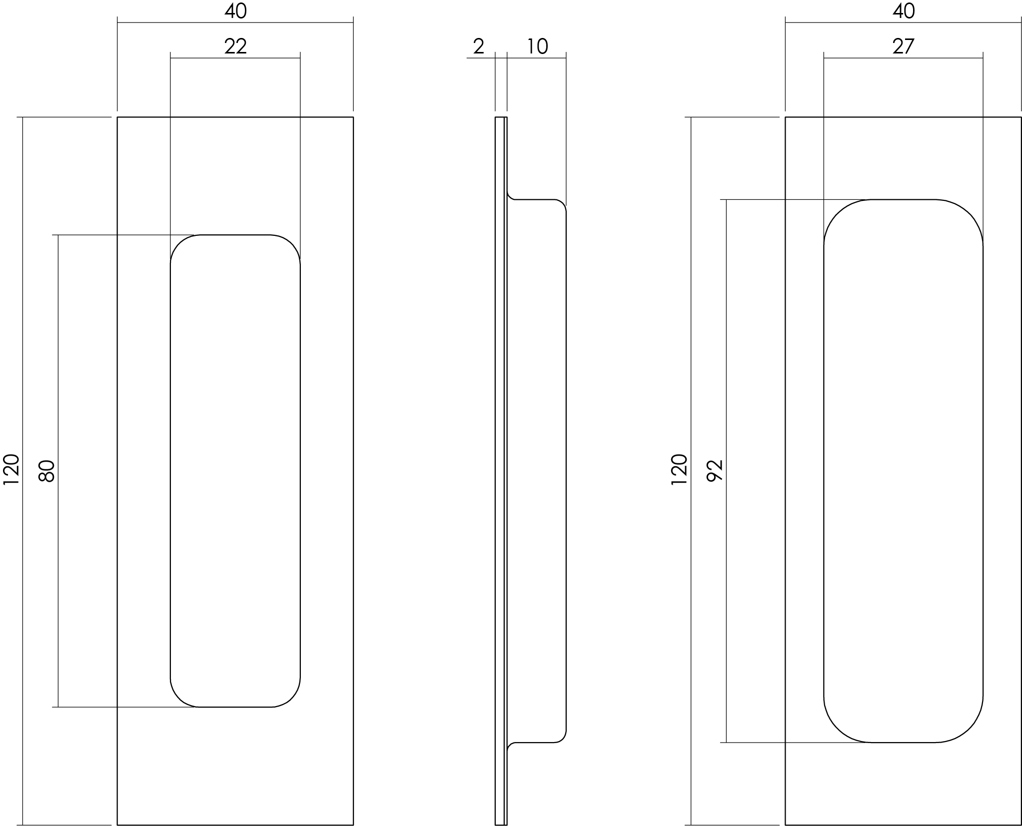 Intersteel Schuifdeurkom rechthoek 120x40 mm blind mat zwart 2 0023.447691 2