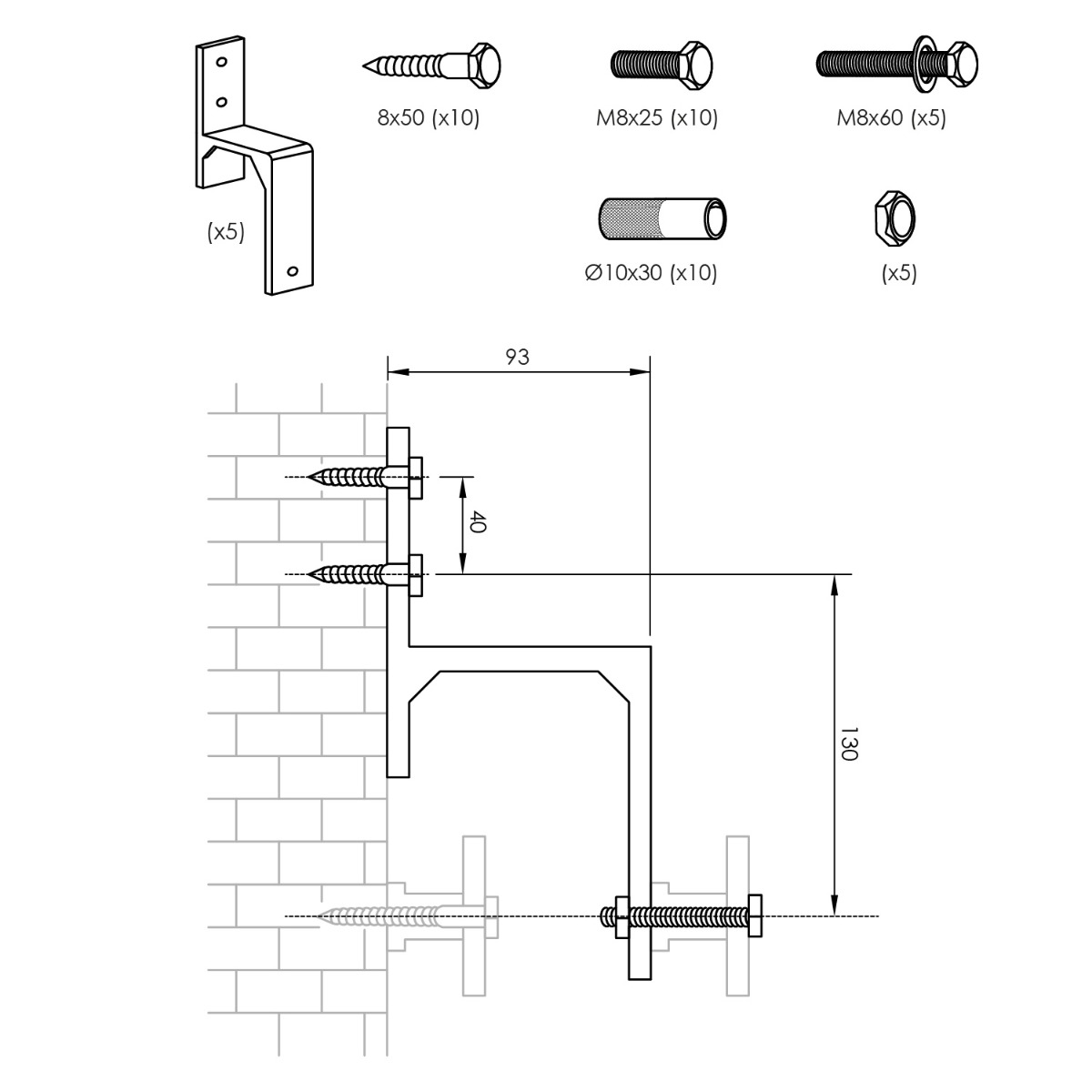 Intersteel Set van 5 wandsteunen voor dubbele schuifdeuren mat zwart 3 0023.450118 2