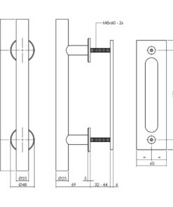 Intersteel Deurgreep T-model Ø25x305 mm met schuifdeurkom 220x60 mm zwart 4 0023.450160 2