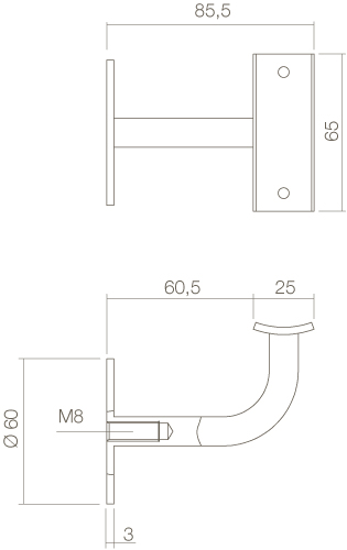 Intersteel Leuninghouder gebogen vierkant hol zadel zwart 2 0023.730020 2
