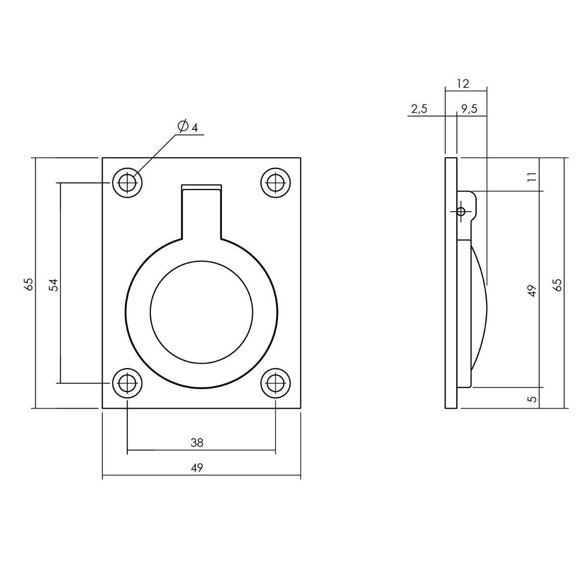 Intersteel Luikring rechthoekig 65 x 49 mm mat zwart 2 0023.752631 2