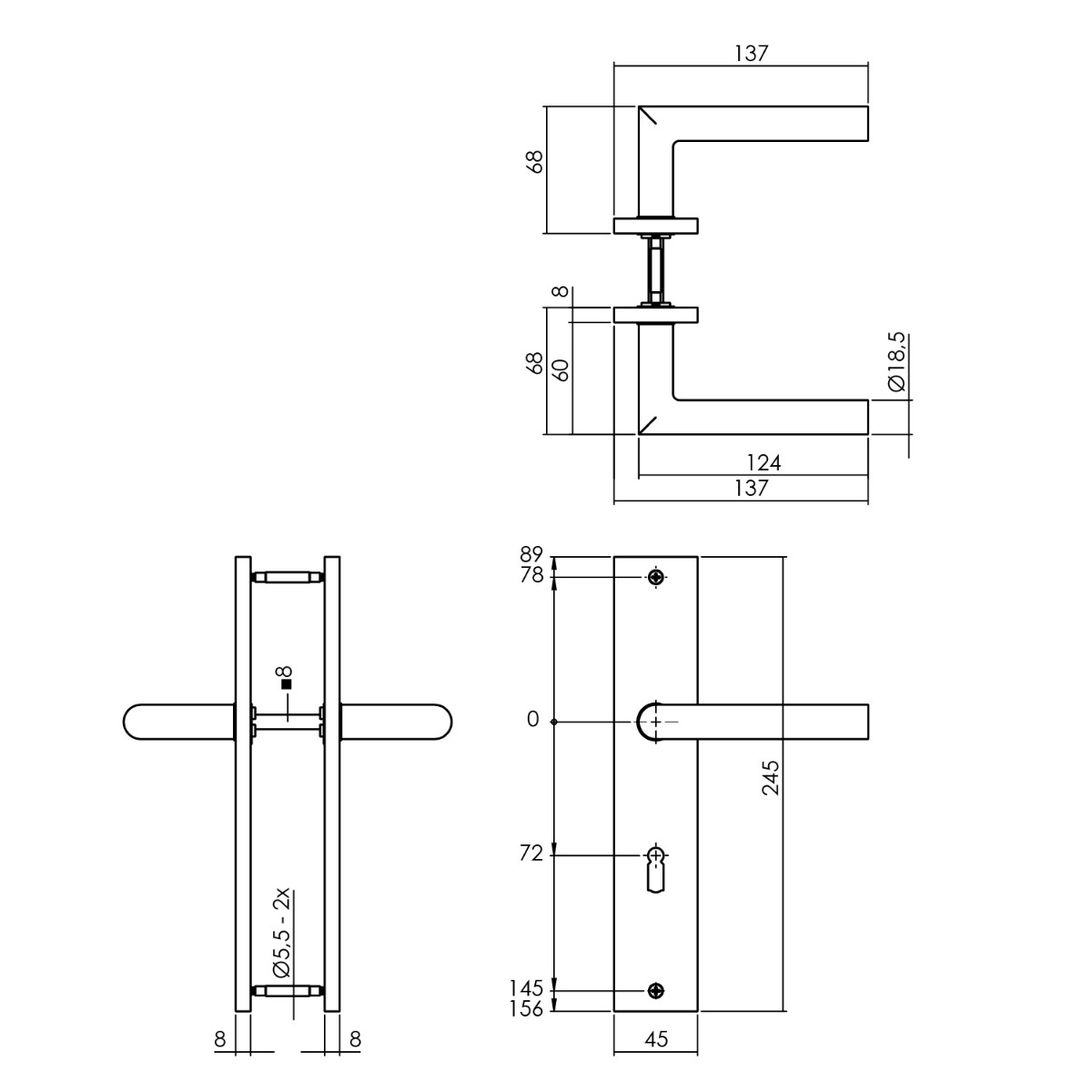 Intersteel Deurkruk Bastian op schild 245x45 mm profielcilindergat 72 mm antracietgrijs 2 0029.174326 2 1