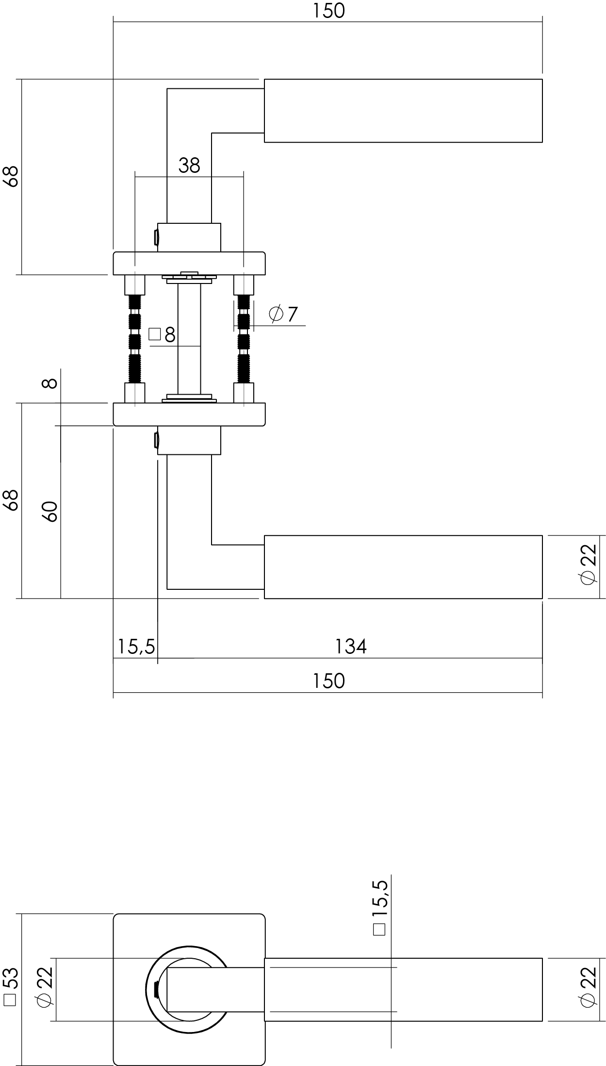 Intersteel Deurkruk Bau-stil op vierkant rozet rvs geborsteld 3 0035.037802 2