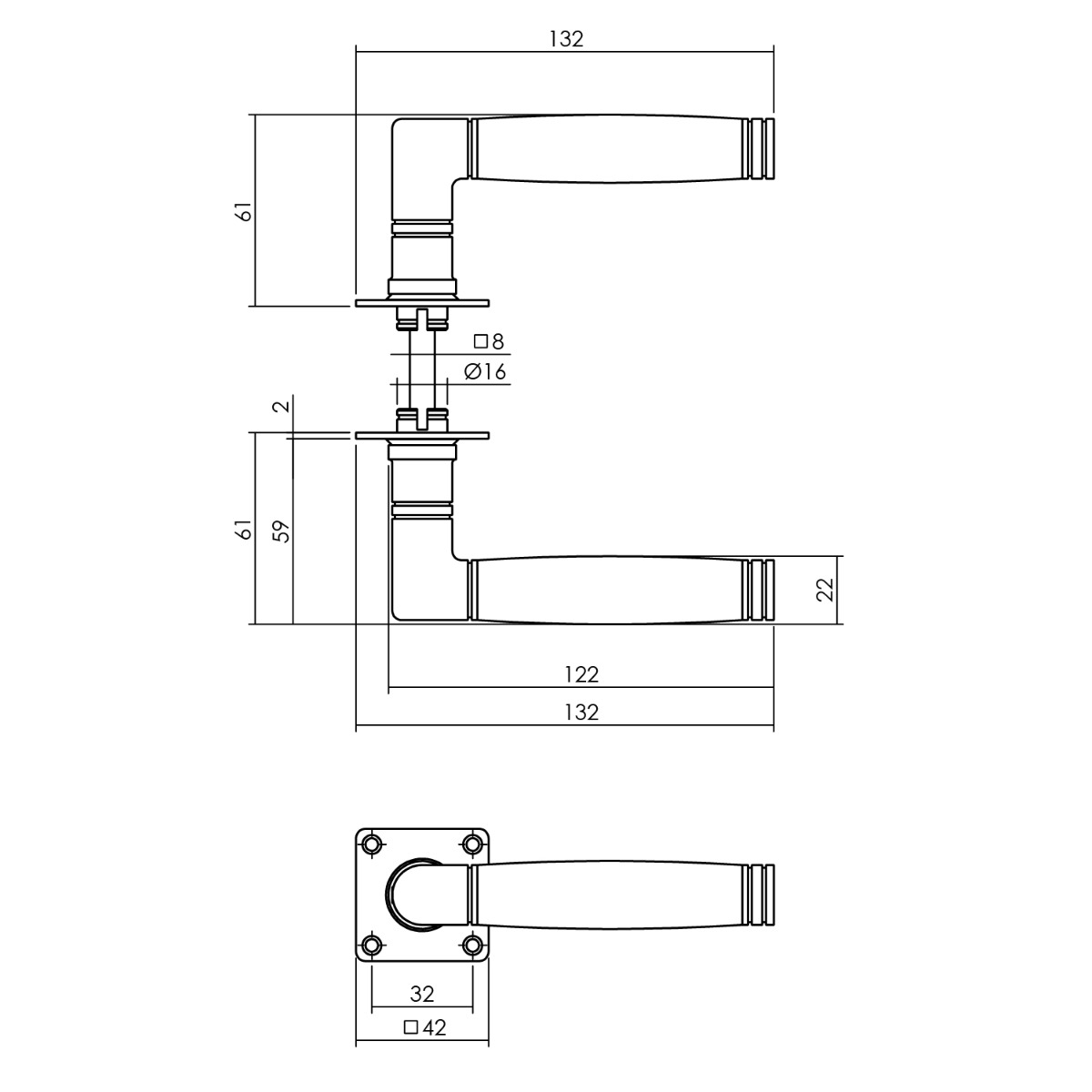 Intersteel Deurkruk Ton 212 met vierkant rozet 42x42x2 mm rvs geborsteld 3 0035.063902 2