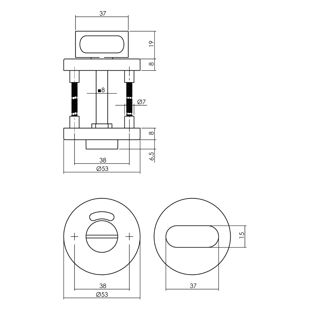 Intersteel Deurbeslag set toiletslot 63/8mm wit met deurkruk Lisa/90° basic en WC-sluiting rvs 3 0035.124099 3